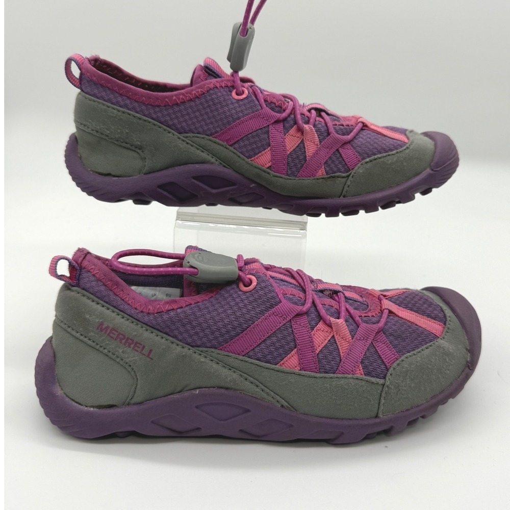 Merrell‎ Trail Sneakers Kids Size 1M Purple Pink Grey Hiking Water Shoes Slip on